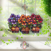 Hanging Basket Flower Acrylic Suncatcher, Stained Glass Style Window Decor, Colorful Garden Bloom Art, Spring Gift for Home Lovers